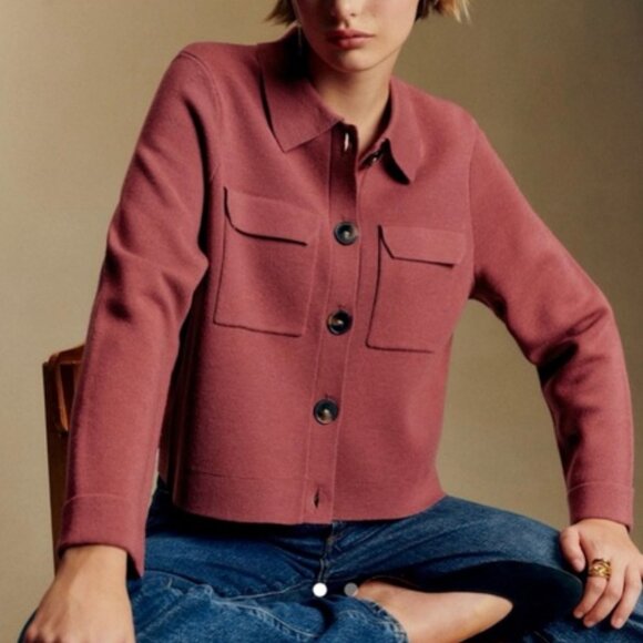BEST Sezane Betty Cardigan Rosewood Pink French Wool - Picture 1 of 9